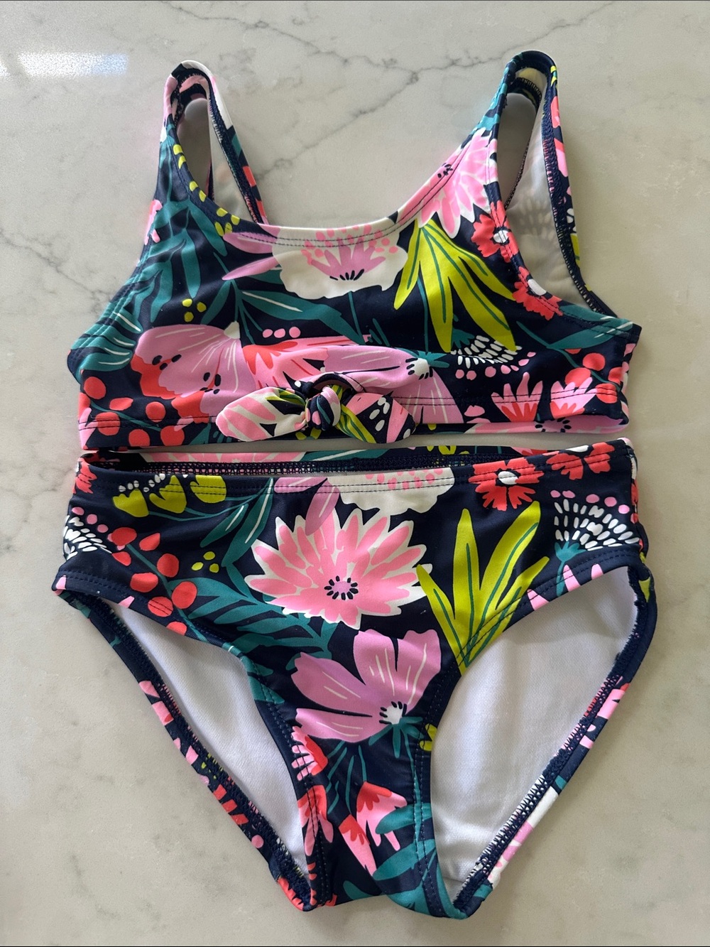 Carter's Navy Floral Two-Piece Swim Set with Pink & Green Accents